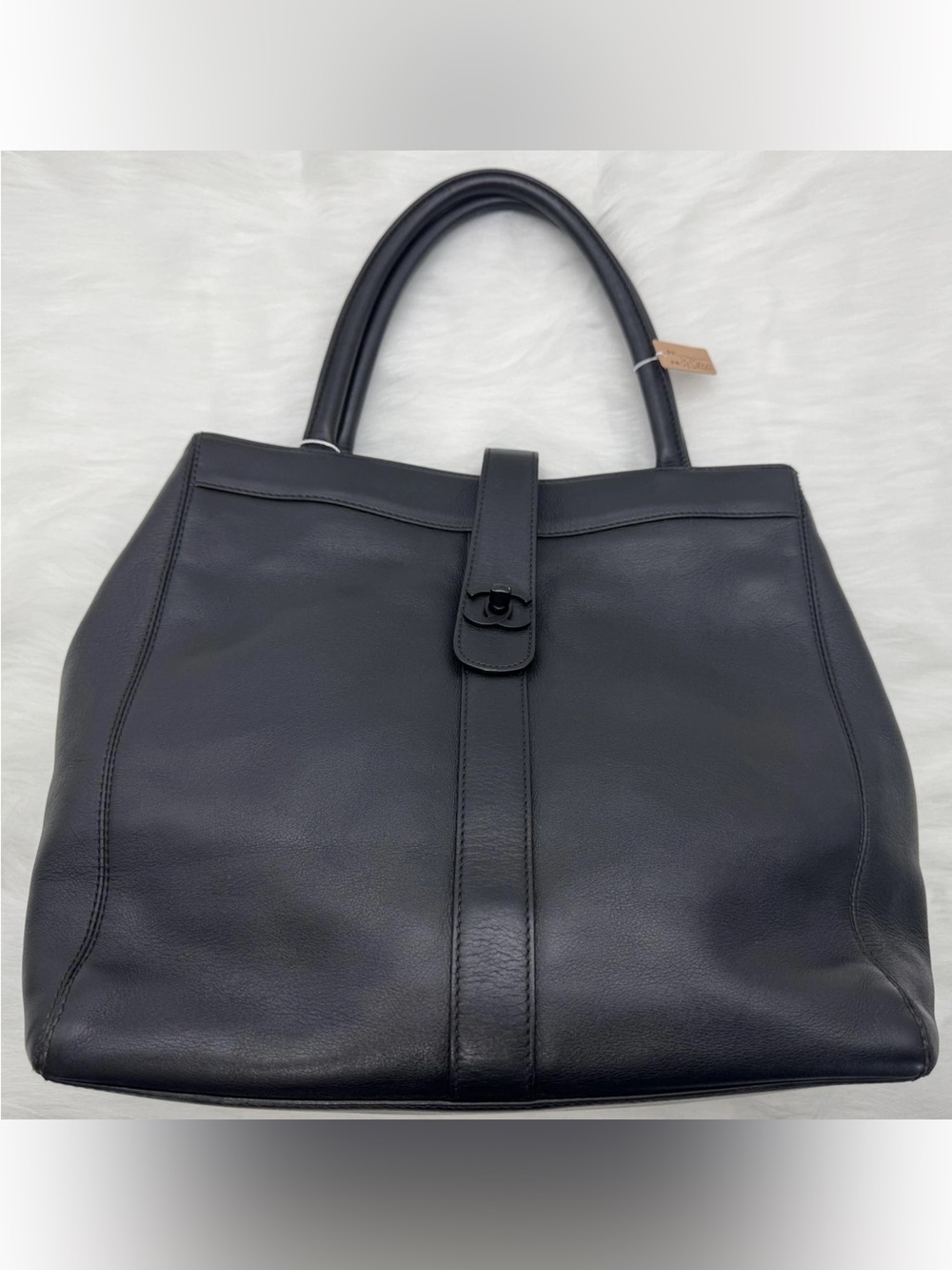 Chanel Vintage Black Leather Executive Cerf Turn-Lock Tote Bag